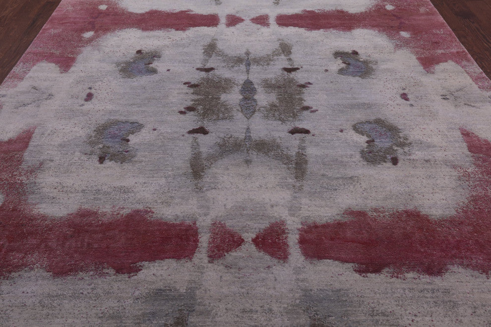 8' 1" X 10' 3" Abstract Hand-Knotted Wool and Silk Rug Q9052