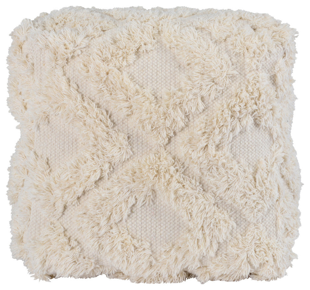 Lyla 100% Cotton 24" Wide Square Ivory Pouf by Kosas Home
