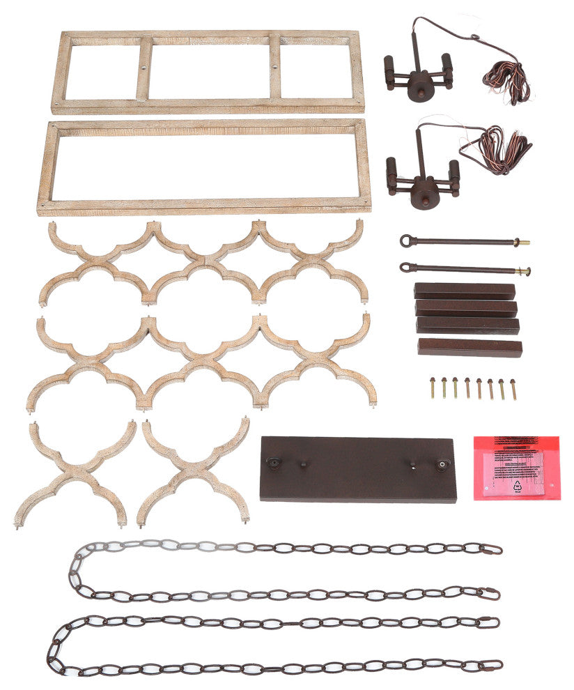 LNC 8-Light Distressed Wood 27.5" Chandelier, Rectangle, Farmhouse