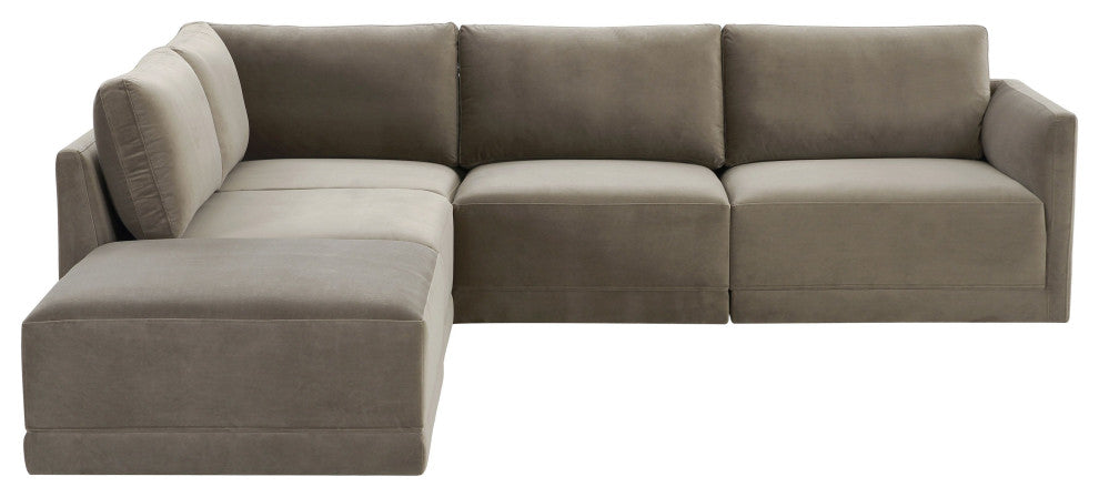 Flix Modular Velvet Sectional Sofa, Modern 5 Piece LAF Sectional Couch Set, Taup