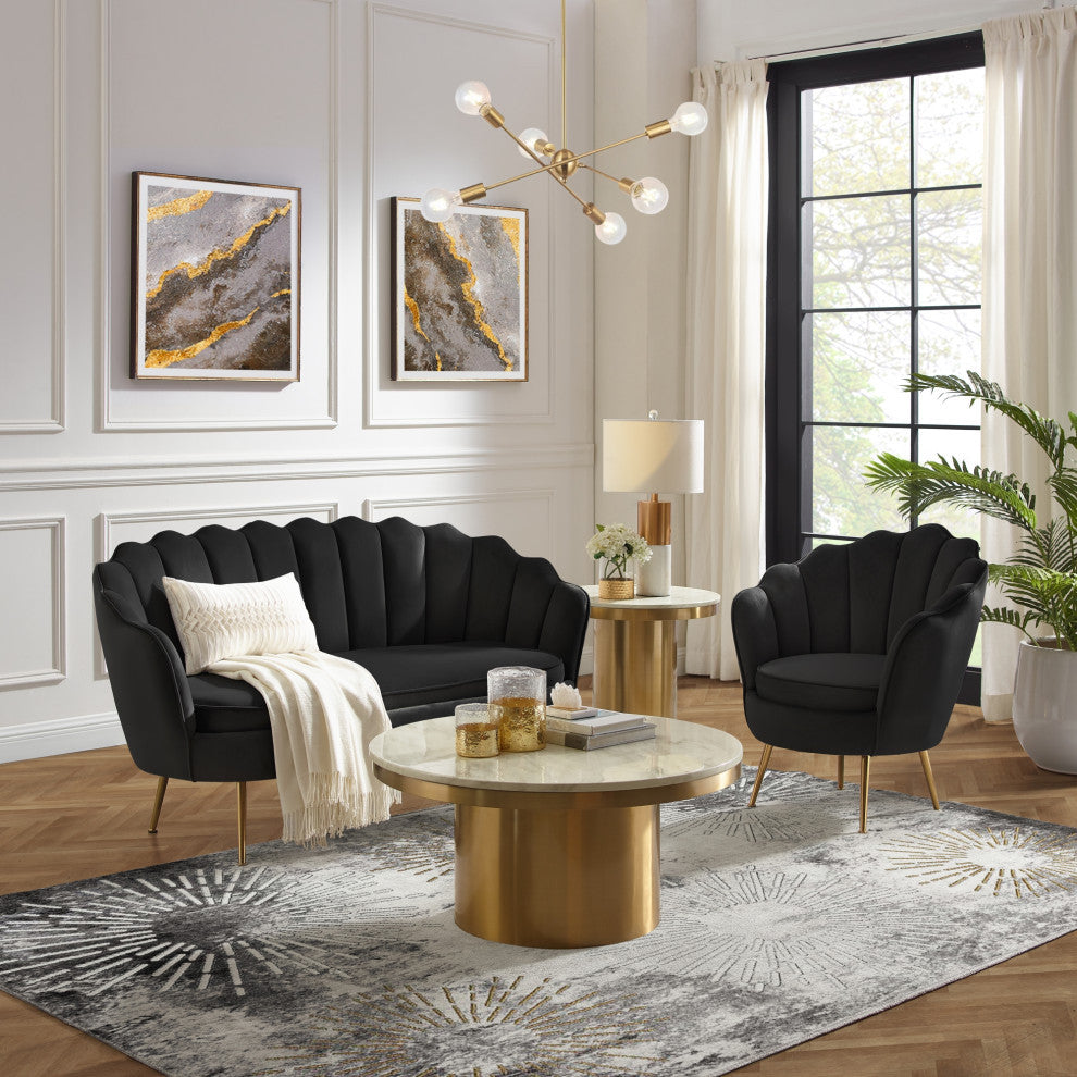 Nicole Miller Carmello Upholstered Loveseat, Velvet, Black