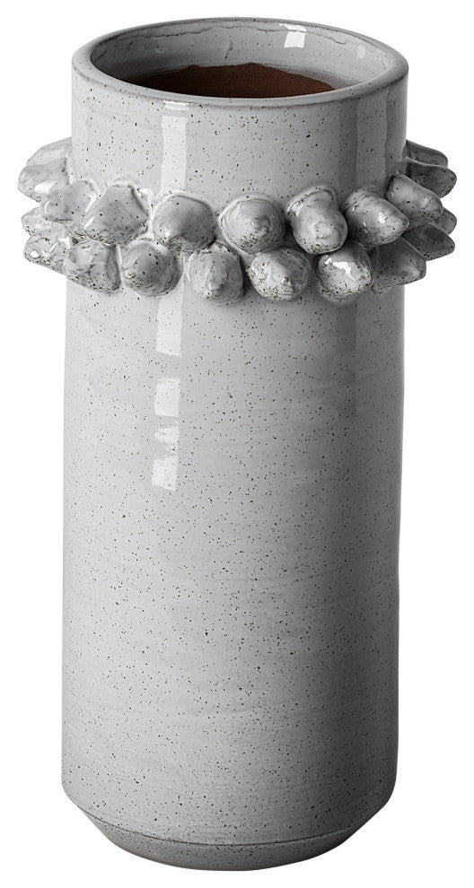 11" Organic Style Whitewash Spikely Ceramic Vase