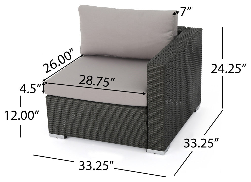 GDF Studio 5-Piece Francisco Outdoor Gray Wicker Sectional With Cushions Set