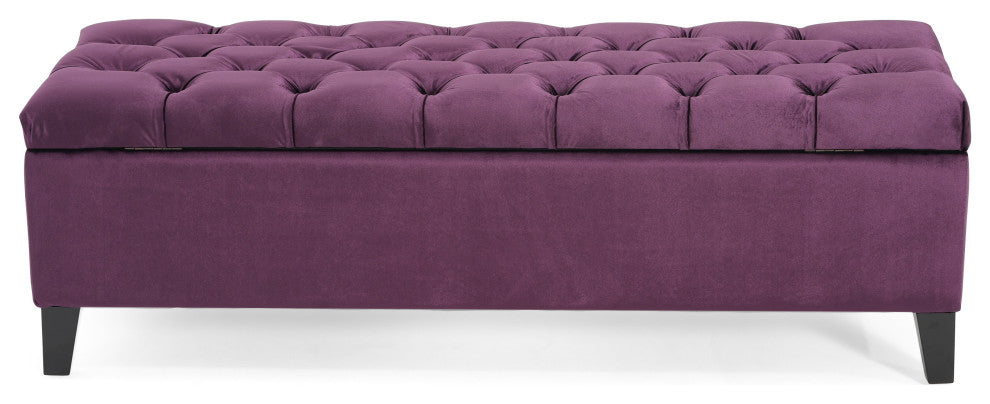 GDF Studio Ottilie Contemporary Button-Tufted Storage Ottoman Bench, Purple