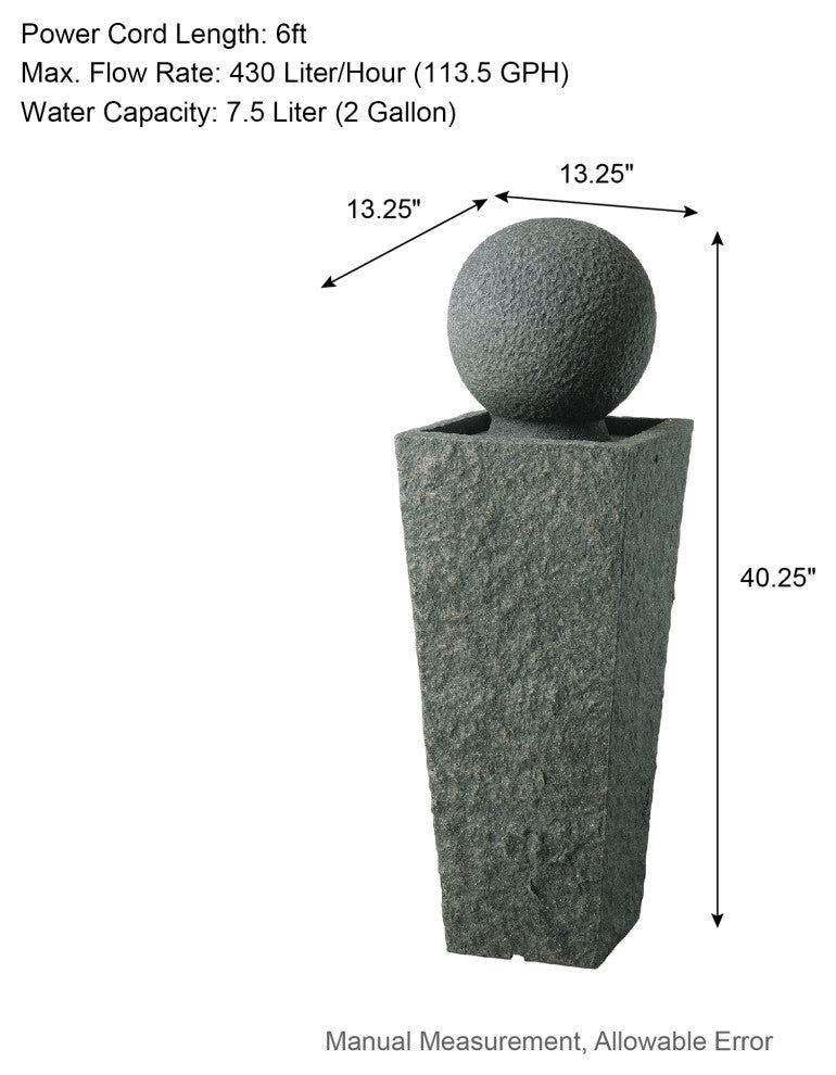 Geometric Pedestal and Sphere Polyresin Outdoor Fountain With LED Light and Pump