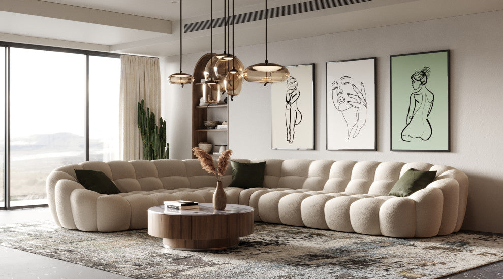 Divani Casa Yolonda Modern Beige Curved Sectional Sofa