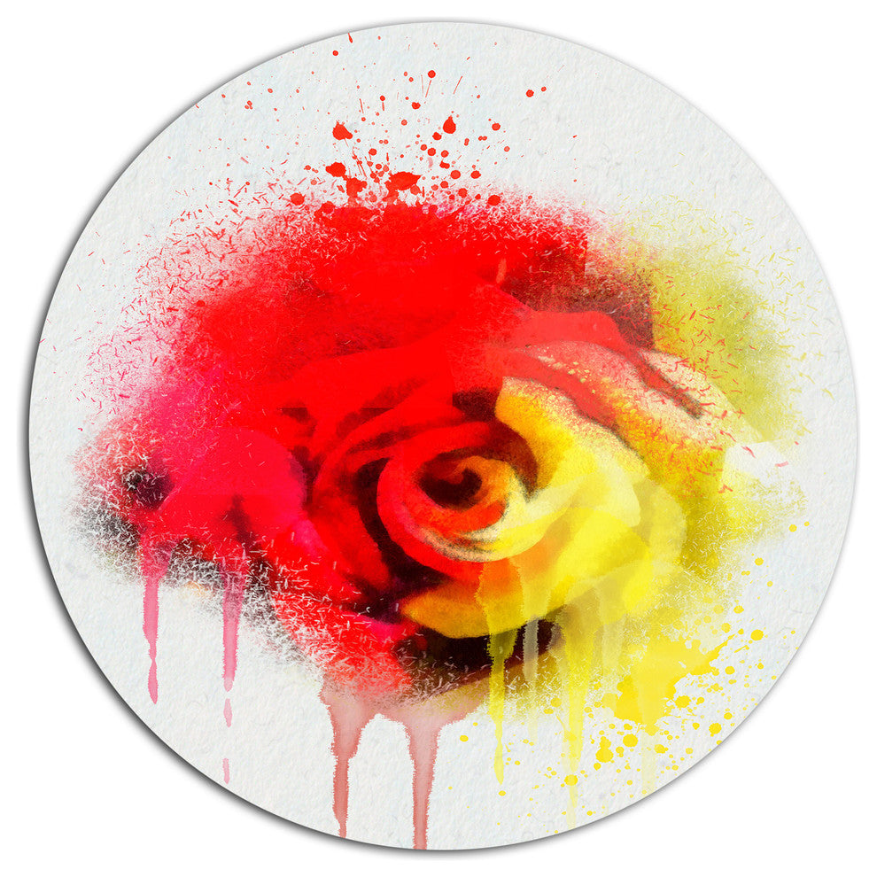 Beautiful Red Yellow Rose Watercolor, Flowers Round Wall Art, 11"