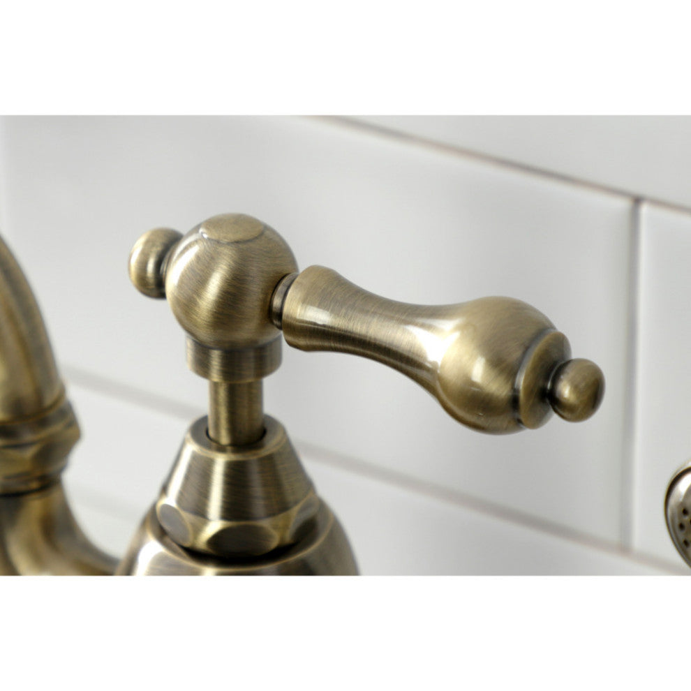 KS7793ALBS Country Bridge Kitchen Faucet With Brass Sprayer, Antique Brass