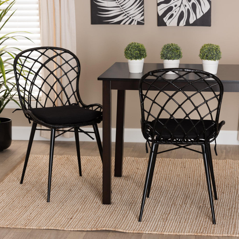 Ren Rattan Dining Chairs, Set of 2, Black