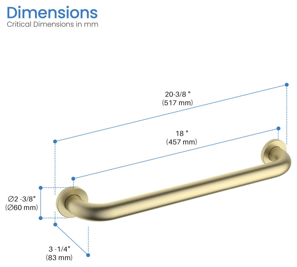 18" Stainless Steel Bathroom Safety Grab Bar, Brushed Gold