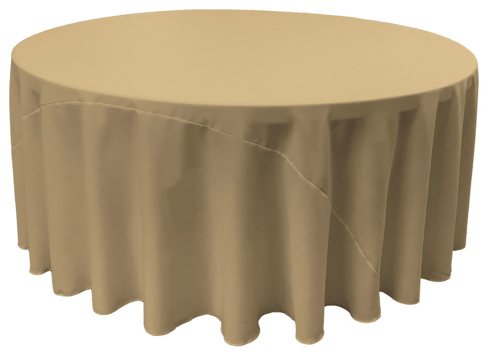 LA Linen Round Polyester Poplin, Taupe, 132" Round