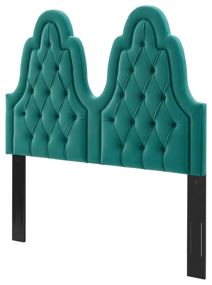 Tufted Headboard, Full Queen Size, Velvet, Teal Blue, Modern Contemporary