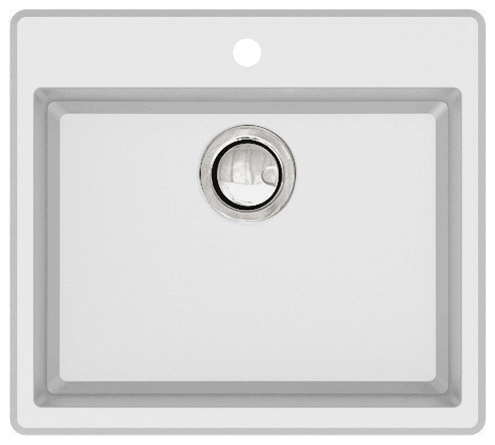 Transolid Quantum 22"x20" silQ Granite Drop-in Single Bowl Kitchen Sink, White