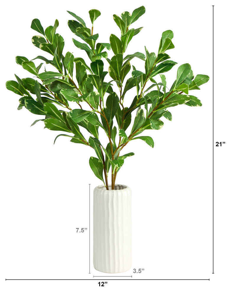 21" Salal Artificial Plant, White Planter