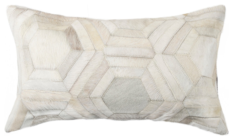 12"x20" Torino Hexagon Cowhide Pillow, Off-White