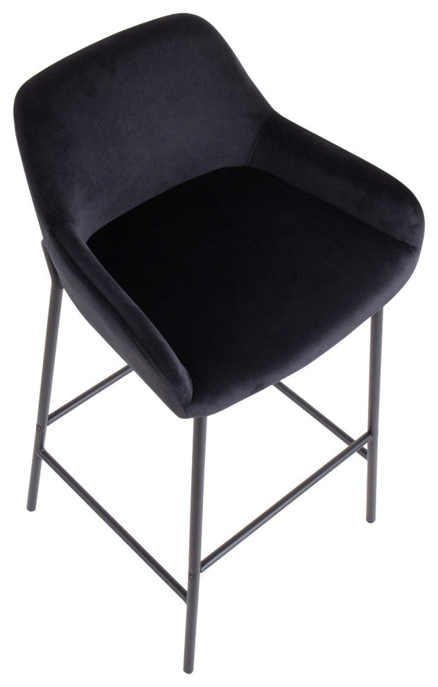 Daniella Fixed-Height Bar Stool, Set of 2, Black Metal/Black Velvet