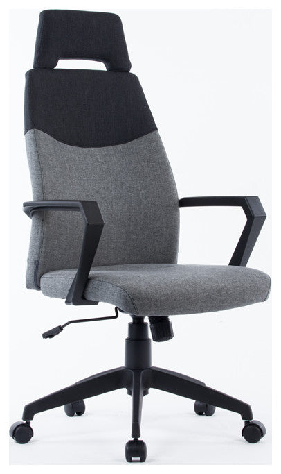 HomeRoots 48" Grey and Black Fabric Plastic and Steel Office Chair