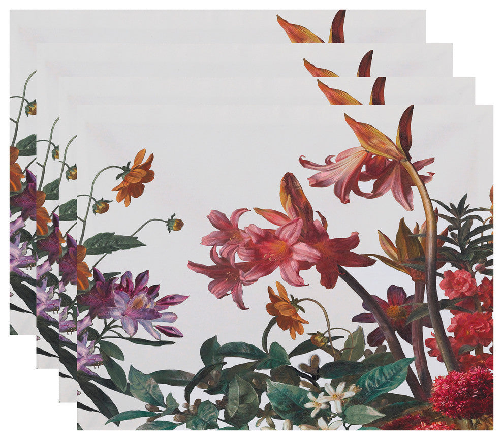 Color Me Floral 18"x14" White Floral Print Placemat, Set of 4