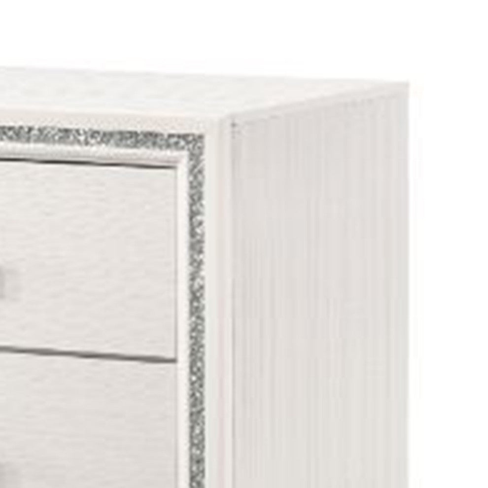 Benzara BM269071 Nightstand With 2 Drawers and Shimmer Accent Trim, White