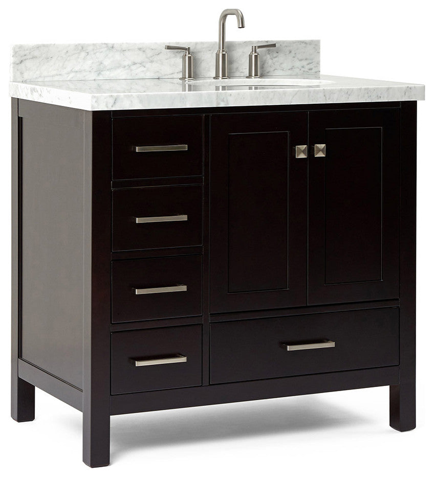 Cambridge 37" Bath Vanity With Marble Top, Carrara White/White Basin