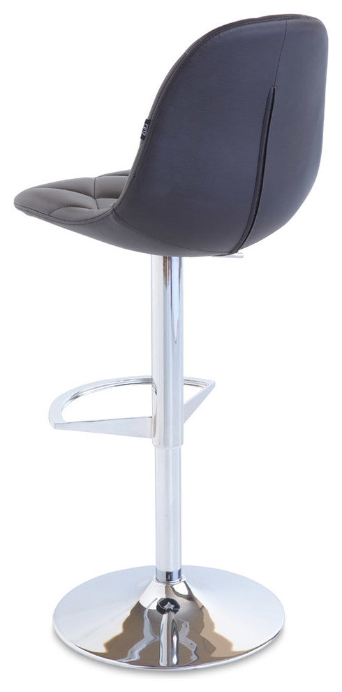 Modern Romy Bar Stool Black Leatherette Polished Chrome Adjustable Base
