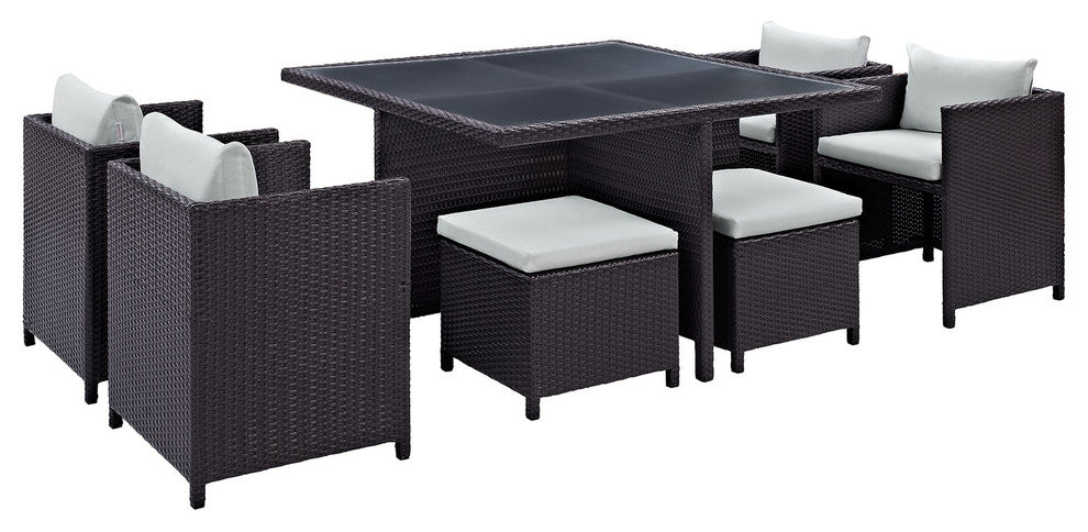 Modway Inverse 9 Piece Outdoor Patio Dining Set, Espresso White