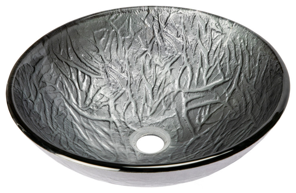 Eden Bath EB_GS77 Silver Embossed Round Glass Vessel Sink