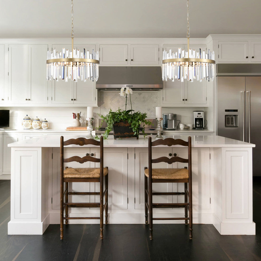 Eva 5-light Drum Crystal Glass Chandelier in Glossy Brass Finish