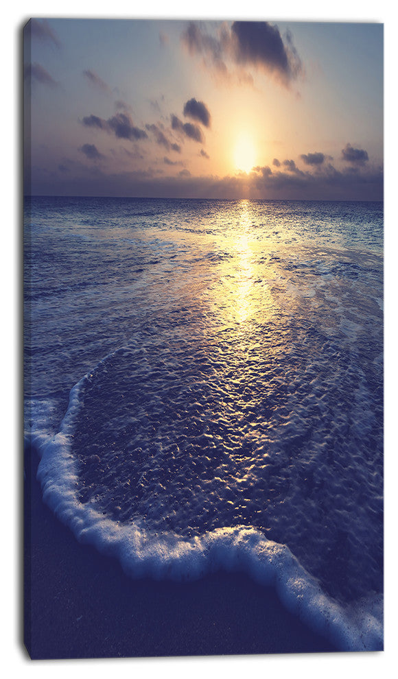 Tranquil Blue Beach At Sunset, Seascape Canvas Art Print, 16"x32"