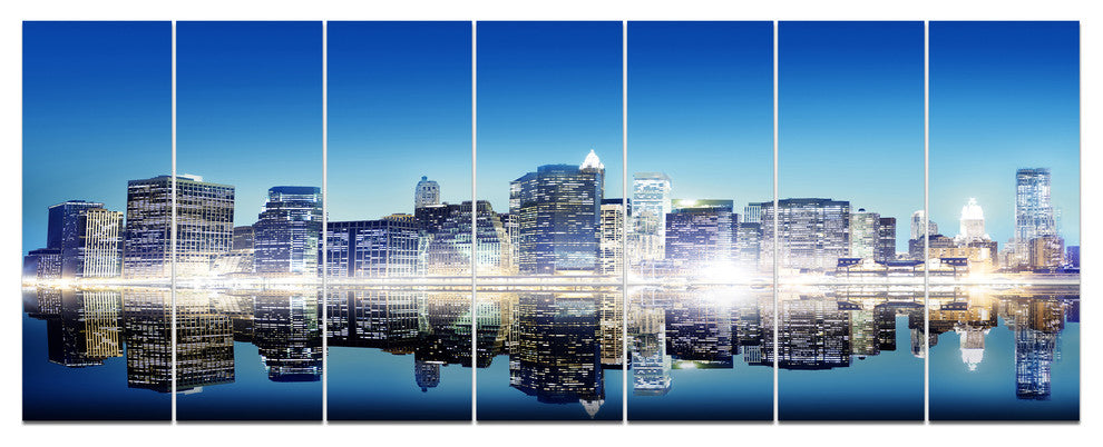 Skyscraper on New York City, Cityscape Canvas Art Print, 83"x32", 7 Panels