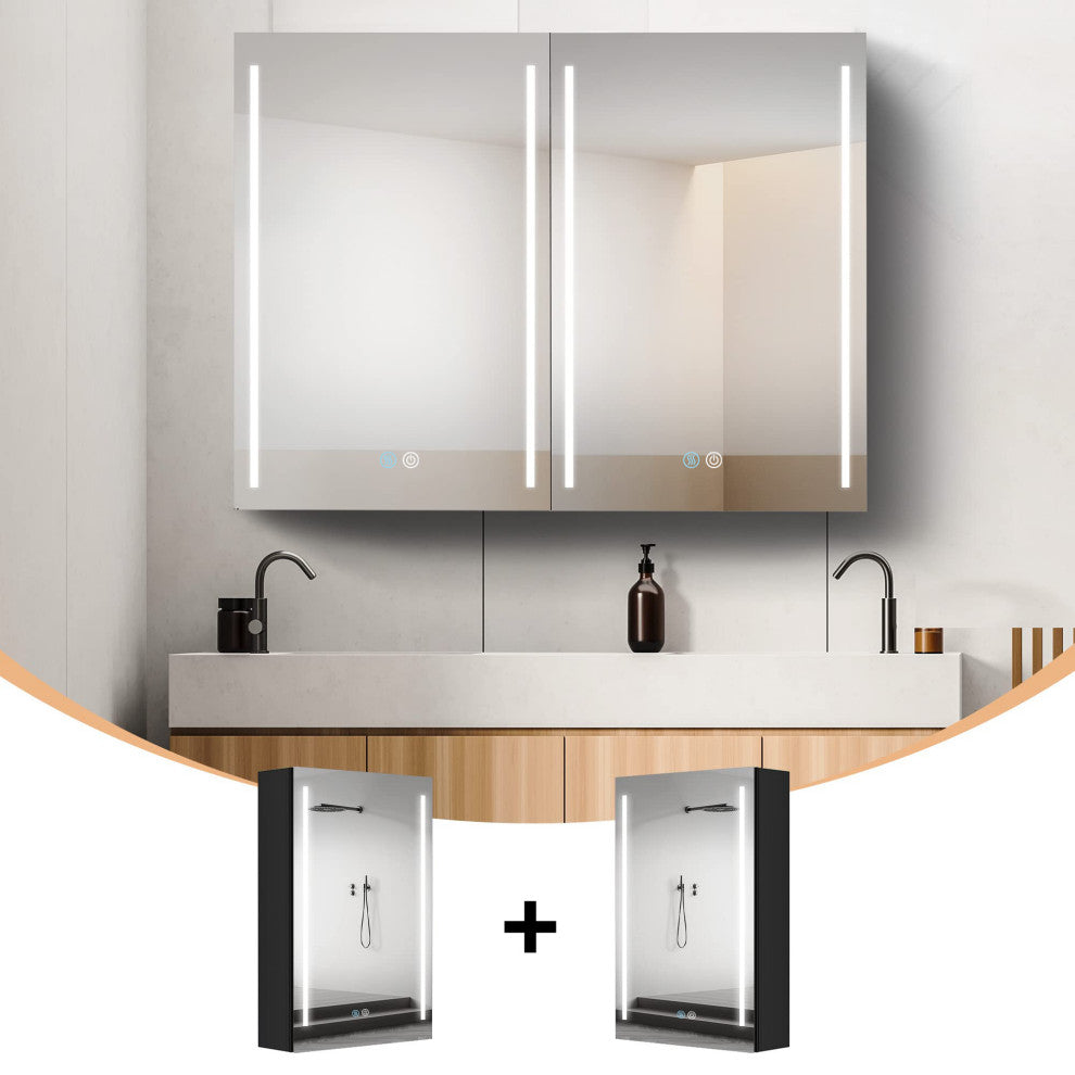 39"x30" Surface Mount Frameless Aluminum LED Medicine Cabinet With Anti-Fogger