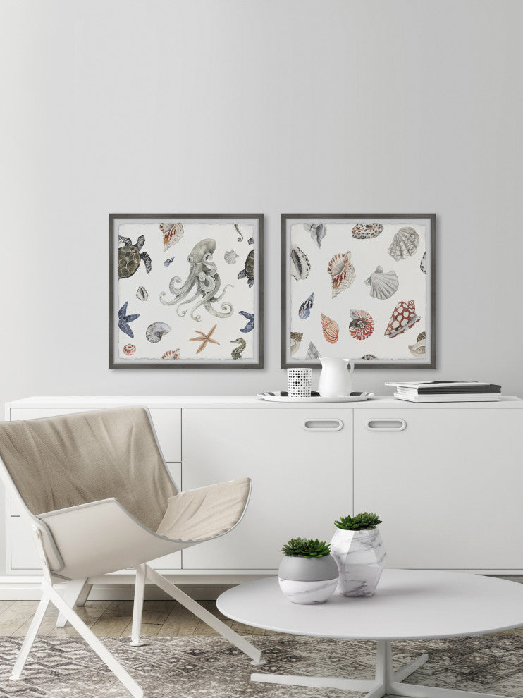 Sea Animals Diptych, 2-Piece Set, 18x18 Panels
