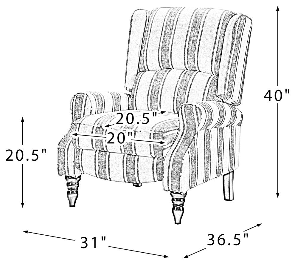 Modern Manual Wingback Recliner Set of 2, Stripe Black