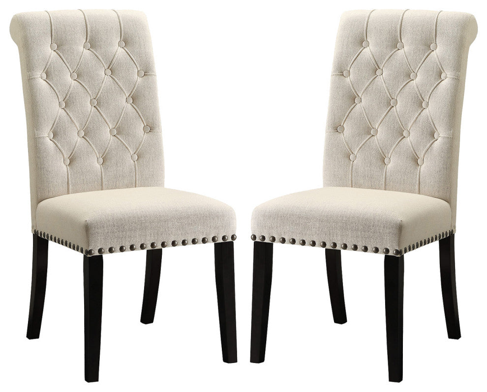 Set of 2 Dining Chairs with Nailhead Trim, Beige