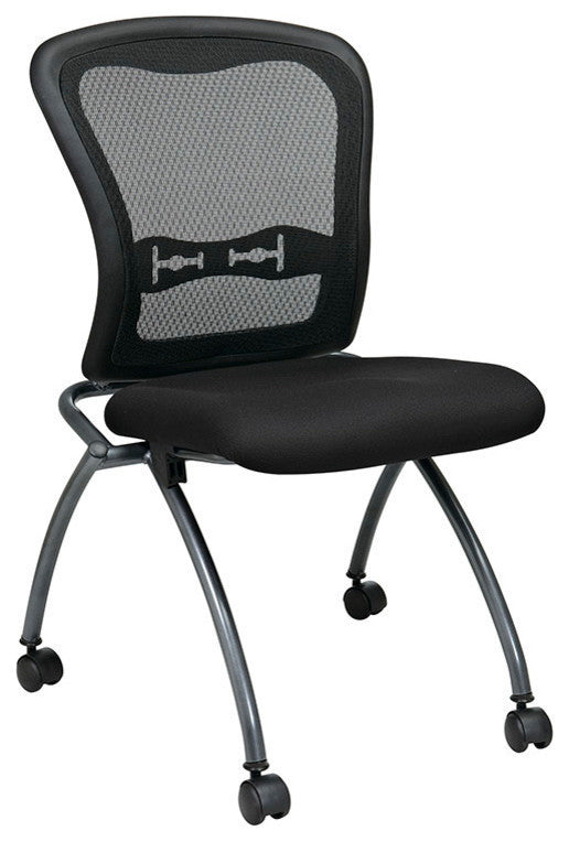 Deluxe Armless Folding Chair With Progrid Back, Titanium, Set of 2