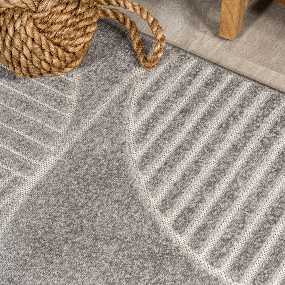 High-Low Arch Scandi Striped Gray/Cream 4 ft x 6 ft Indoor/Outdoor Area Rug