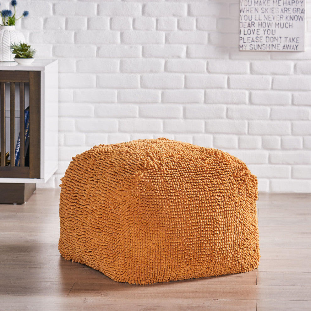 Statham Moloney Modern Microfiber Chenille Round Pouf, Yellow