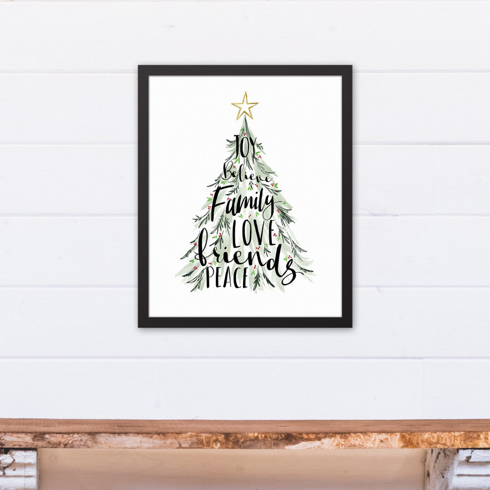 Christmas Tree Words 4 17.73x21.73 Black Framed Canvas