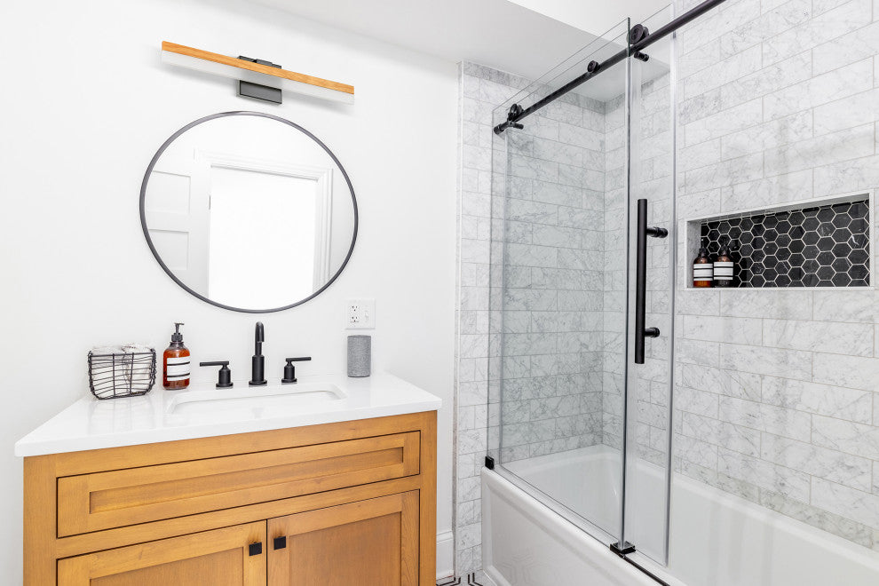 Palmital Bath/Vanity Light, Integrated LED, Natural Wood, Frosted Acrylic