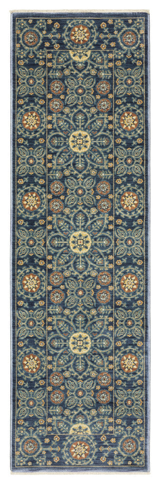 Fabienne Spiral Border Indoor Blue/Rust Area Rug, Blue, 2'3"x7'6"
