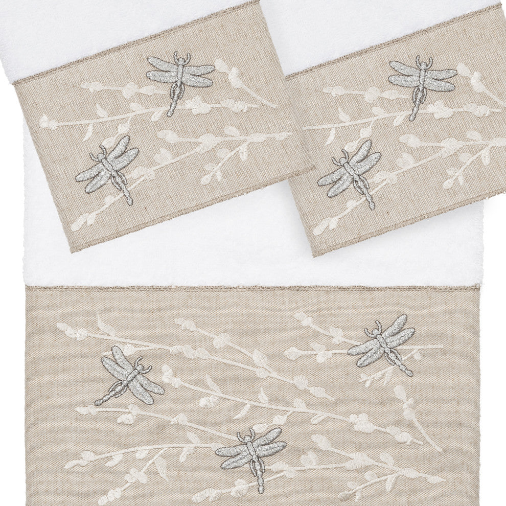 Linum Home Textiles Turkish Cotton Braelyn 3-Piece Embellished Towel Set, White