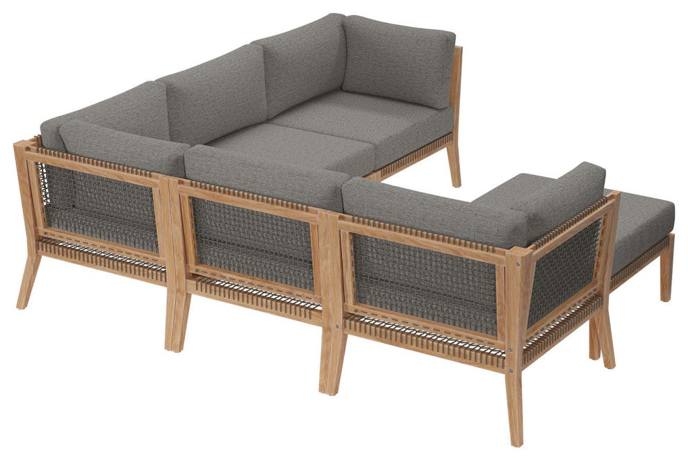 Clearwater Outdoor Patio Teak Wood 6-Piece Sectional Sofa