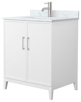Elan 30" Single Vanity, White, White Carrara Marble Top, Nickel Trim