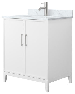 Elan 30" Single Vanity, White, White Carrara Marble Top, Nickel Trim
