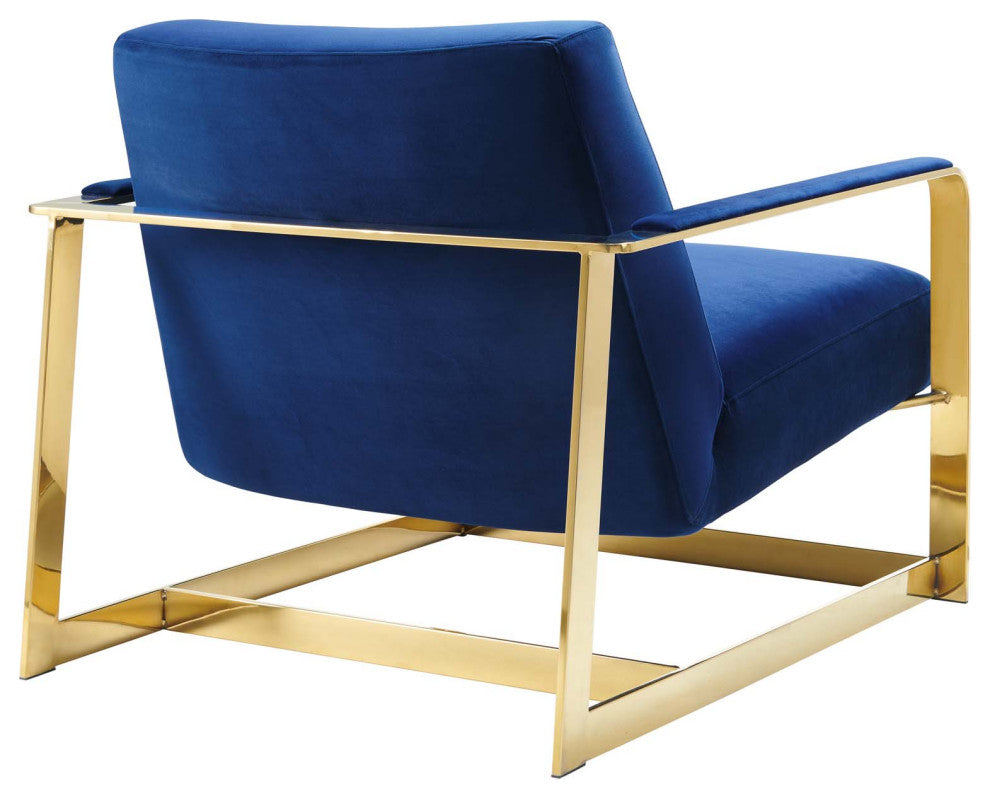 Accent Chair, Velvet, Metal, Gold Blue Navy, Modern, Living Lounge Hospitality