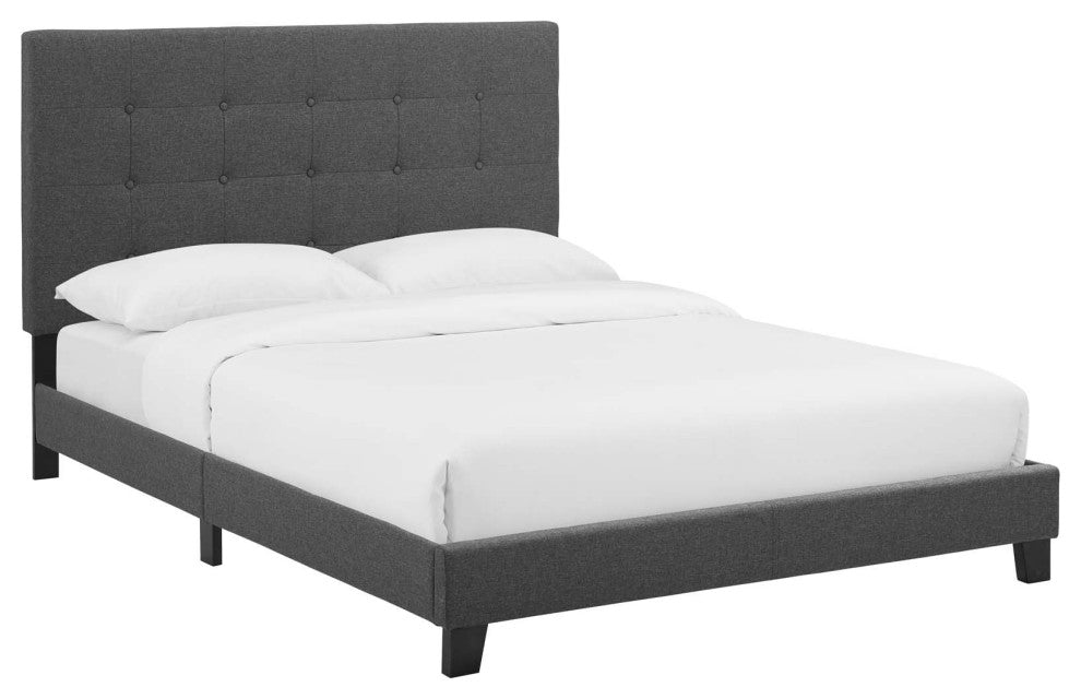 Melanie King Tufted Button Upholstered Fabric Platform Bed Gray