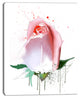 Pink Rose with Paint Splashes, Large Floral Canvas Artwork, 12"x20"