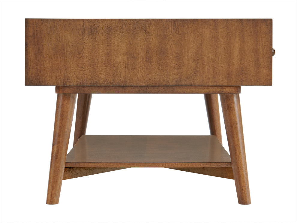 Mid-Century Modern 2 Drawer Coffee Table, Cinnamon