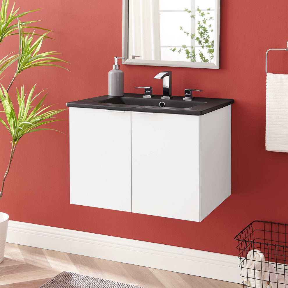 Maybelle 24" Wall-Mount Bathroom Vanity White Black