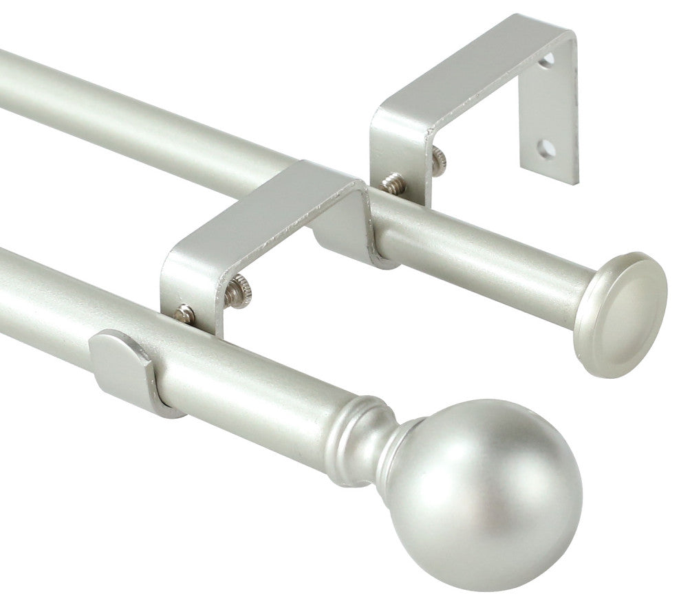 Ball Adjustable Double Curtain Rod Set, 5/8", Pewter, 28"-48"